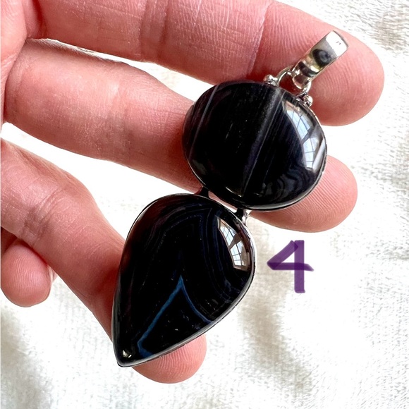 925 You Choose! Banded Black Onyx Chalcedony Pendant Necklace - Picture 7 of 10